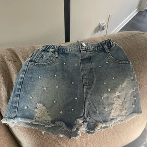 Denim Pearl-Embellished girls Shorts